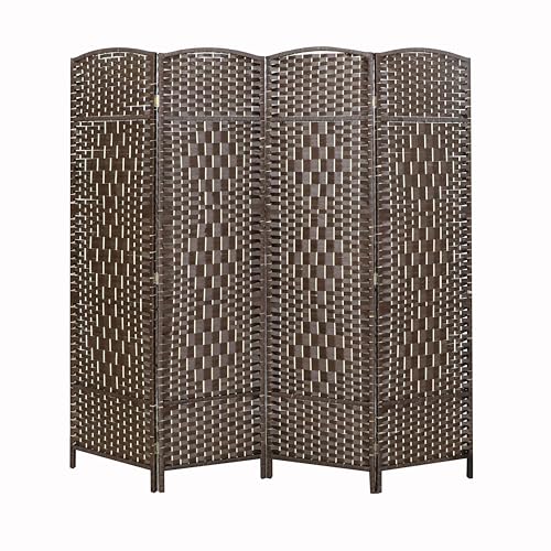 LW Collection Paravent Raumteiler Braun Rattan - Raumteiler 4 Paneele -...