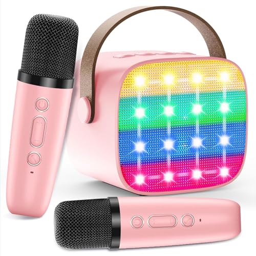 Micrófono Karaoke para Niños, Karaoke Infantil 2 Microfonos Inalambrico, Altavoz Bluetooth Portátil con Efectos de Cambio de Voz y Luces LED, para Fiestas, Regalos de Cumpleaños y Juguetes Educativos