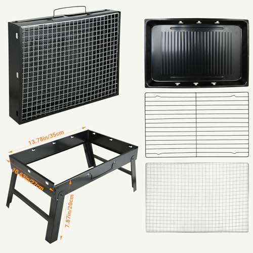 Grill - Camping Grill & Kohlegrill, Edelstahl, tragbar, langlebig, hitzebeständig und rostfrei, ideal für Garten, Balkon, Terrasse, Camping, Picknick und Outdoor-Gartenpartys (S (35 x 27 x 20 cm)) – Bild 3