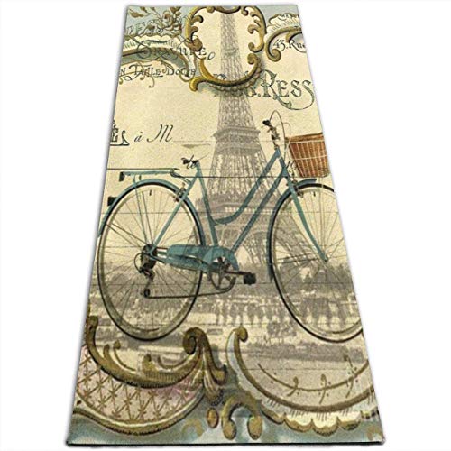 Llynice Yoga Mat Vintage Bike Art Paris Eiffel Tower Custom Personalized 1 4-Inch Thick Sports Mats for Pilates,Fitness & Workout