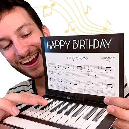Interactive Music Birthday Card - Playable Musical Birthday Cards for Men, Unique Gift for Guitar Players, Drummers & Pianist, Musician Friends & Son, Musical Instrument Touch to Play (Piano)