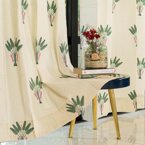 Urban Space 100% Cotton Curtains 7 feet Long Set of 2, 60-65% Room Darkening Curtains, Decorative Curtains with Eyelets/Rings for Hanging, Tieback Included (Palm Lagoon Green, 7 feet x 4 feet)
