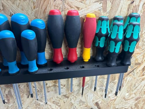 Doppel Schraubendreher Wandhalterung für 11 oder 23 Schraubendreher - Halter für Werkzeugwand - Werkzeug Halter Wandmontage (1x 400 mm)