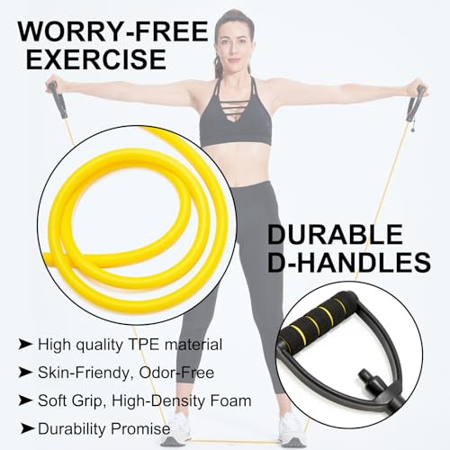Image of ZHIAMZ Resistance Band with Handles and Door Anchor, Adjustable Exercise Tube Band for Physical Therapy, Strength Training, Pilates and Home Workouts