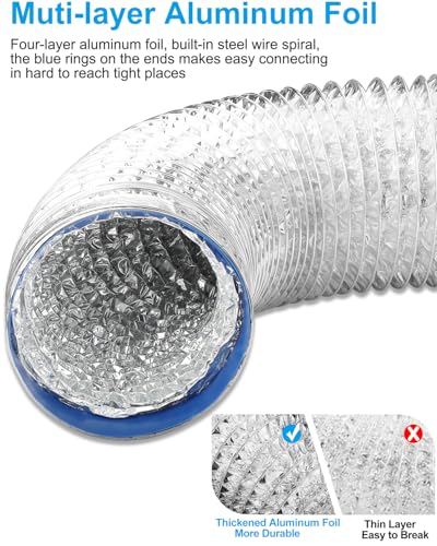 Image of GDSTIME 4 Inch Dryer Vent Hose 10 FT, Flexible Aluminum Duct with 2 Clamps, Heavy Duty Muti Layer Protection for Heating Cooling Ventilation and Exhaust