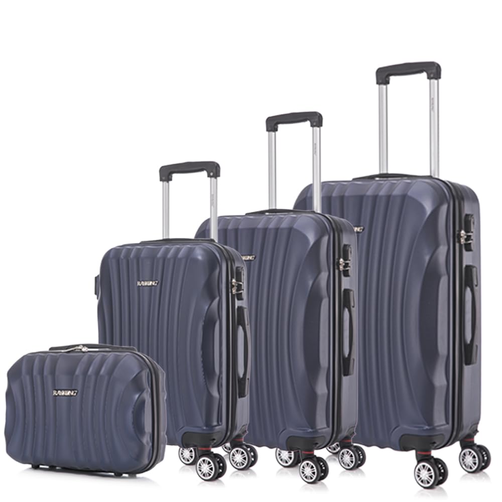 RAYKONG Juego de Maletas ABS Rígida 3 Piezas|Maleta Cabina 55cm|Maleta Mediana 68cm|Maleta Grande 78cm|Neceser 29cm|AzulMarino