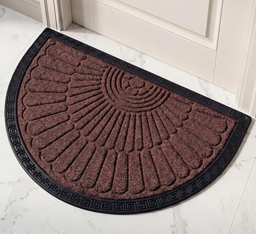 Image of Yellow Weaves Semi Circle Door Mat for Home Entrance, Half Moon Outdoor Rubber Mat - Non-Slip, Anti Skid Half Circle Foot Mat, Dirt Trapper, Heavy-Duty, Main Doormat, 45x70 cm | Coffee Brown