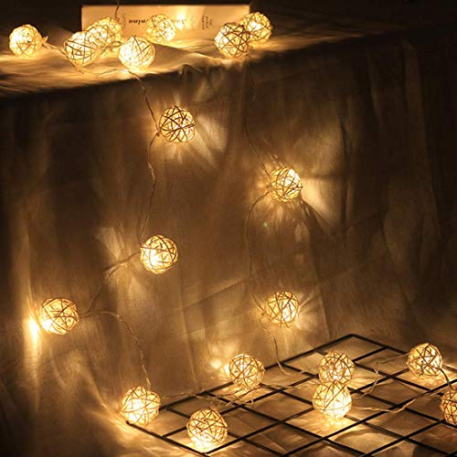 Hyal Luz Battery Operated 20 Led String Lights, 16.4Ft 20 Globe Rattan Balls Christmas Light With Remote Control & Timer, Indoor Fairy String Lights Decorative For Bedroom Party Wedding (Warm White) #TOP4