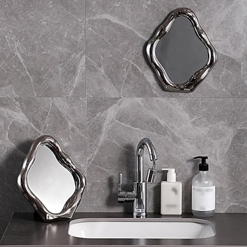 Espejo de Maquillaje Cerámico para Mesa Decorativo Plateado miniatura 3