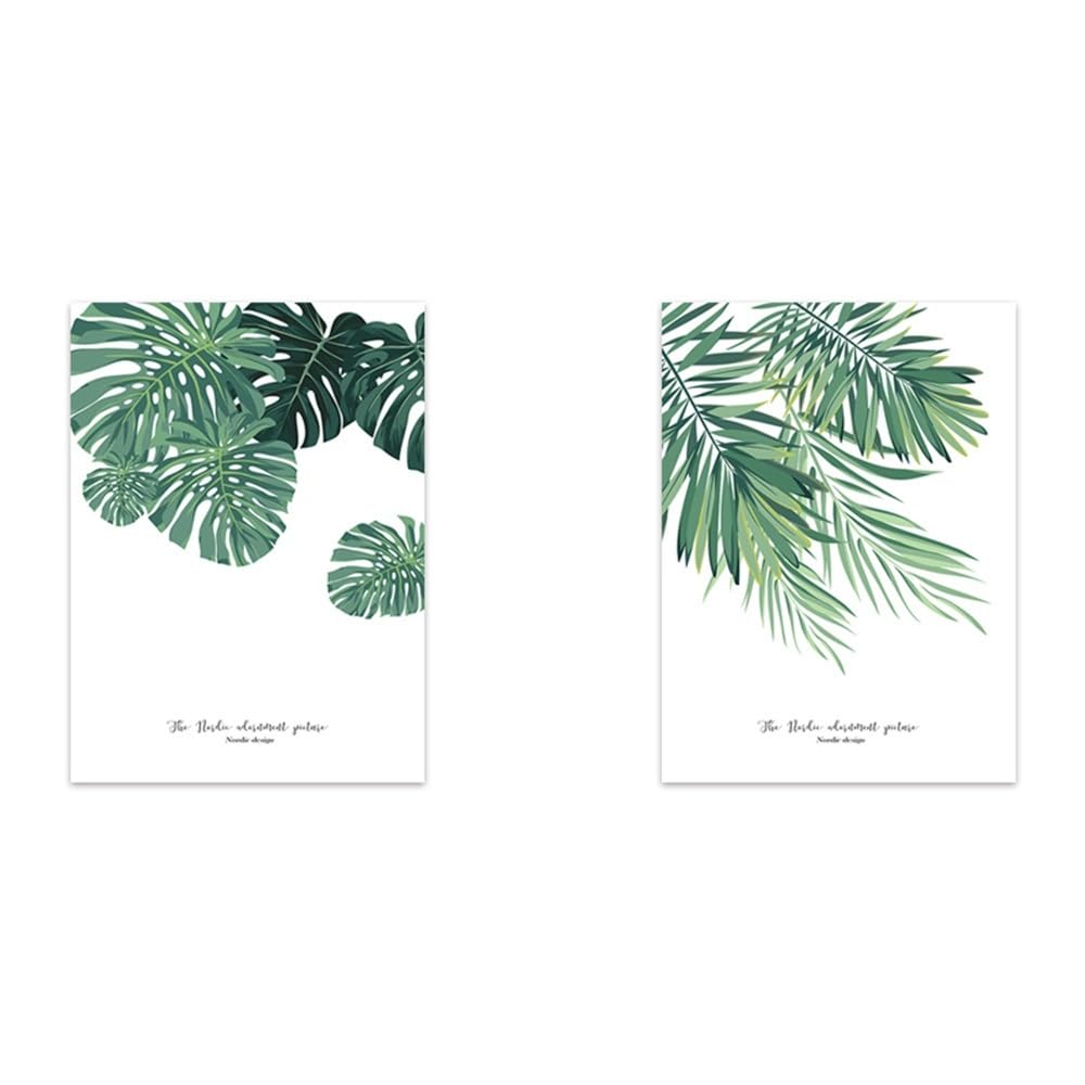 WBYZAC 2 Pieces Poster-Nordic Abstract Green Plant Canvas Paintings Leaves Wall Art Poster Simple Pictures for Living Kitchen Office Room Decor Print Decoration-60 * 70cm (No Frame)