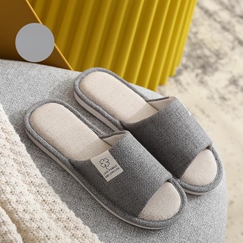 Linen Slippers, Striped Sandals for Women Men, Slide Sandal with Cute Print, Non-slip Slippers (Grey,8.5)2