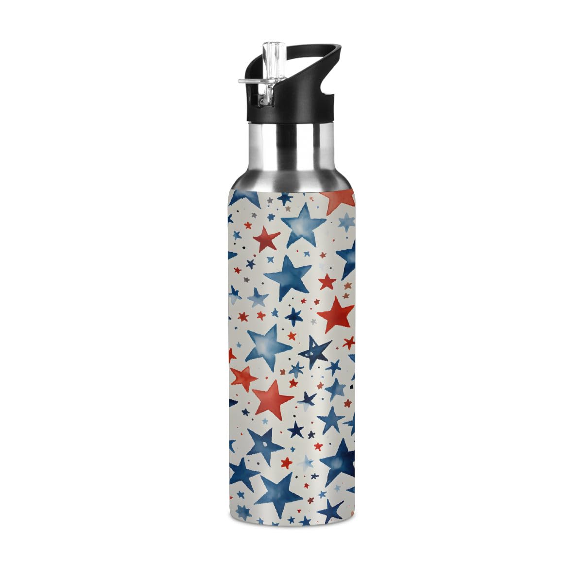 Mexpekil 600ml Stainless Steel Water Bottle with Straw Lid, Independence Day Double Wall Insulated Drinks Bottle, Leakproof Thermal Flask for Adult Women Men โ image 1