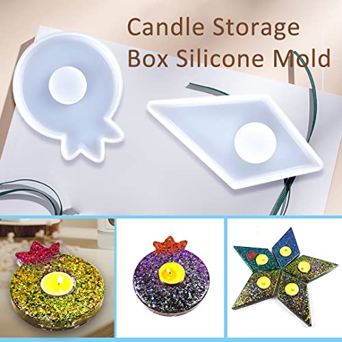 Zayookey 2 Pcs Epoxy Resin Molds Silicone Tealight Candle Holder Mold Resin Casting Pineapple Candstick Moulds Kit For Diy Rhombus Coaster Jewelry Trinket Plate (Candle Storage Box Mould B) #TOP2