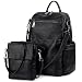 UTO Women Backpack Purse PU Washed Leather Ladies Rucksack Detachable Crossbody Shoulder Bag Black