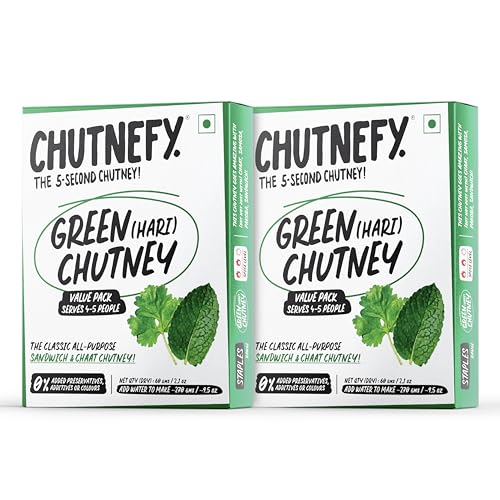 Image of Chutnefy Freeze-Dried Green (Hari) Chutney Mix | 60g Freeze-Dried Instant Dry Mix | Just Add Water to Make 4-5 Servings (270 g) Each | 2 x 60g | 0% Preservatives or Additives