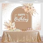 Sensfun Boho Happy Birthday Backdrop Pink Rose Gold Glitter Dots Pampas Grass Floral Photography Background Women Girls Bohemian Arch Birthday Banner Party Decorations Photo Studio Props 7x5ft - Image 2