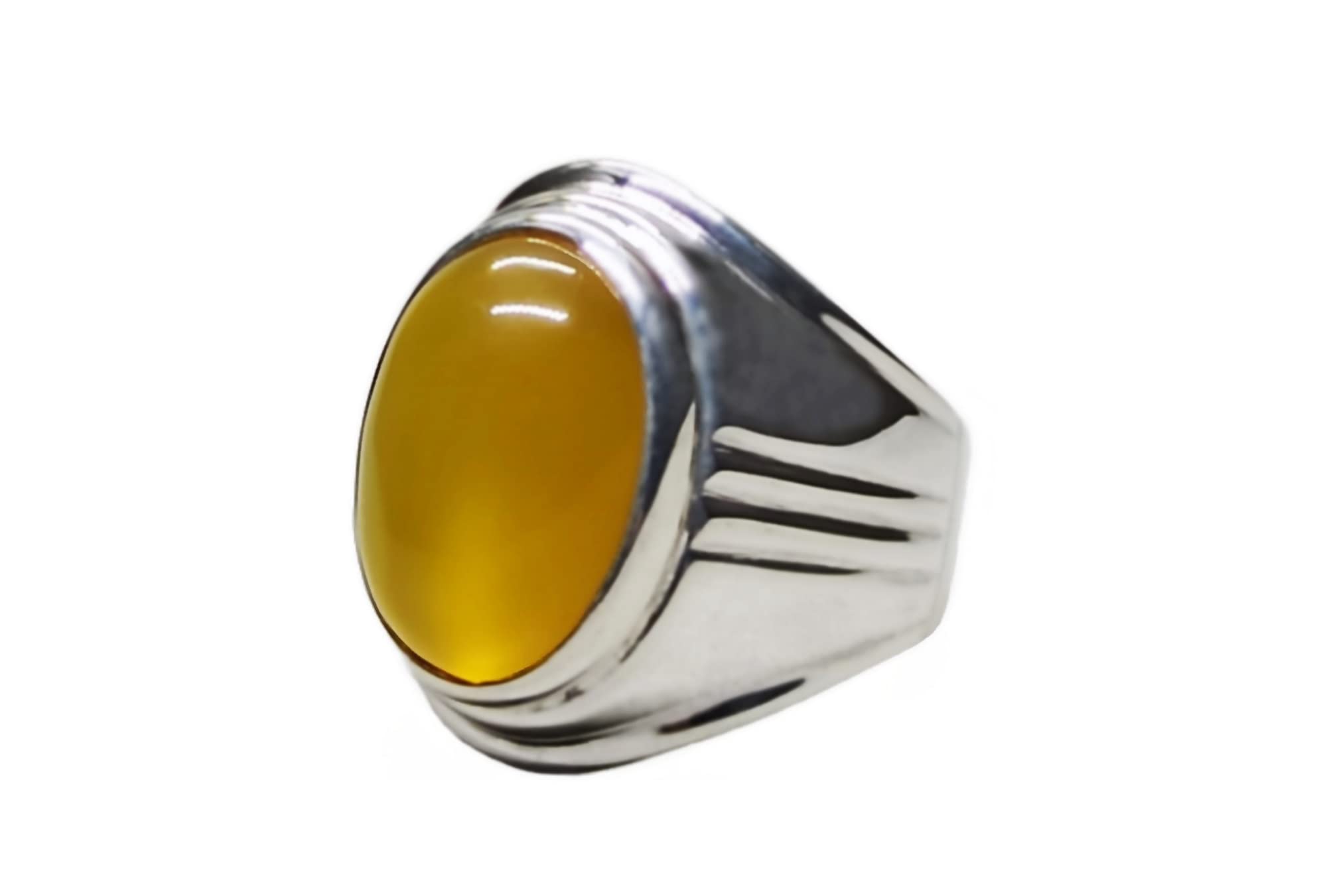 Handmade14 Carat Natural Yemeni Yellow Aqeeq Mens Heavy Ring Sterling Silver 925 Handmade Agate Ring Gift for Him (10.75)