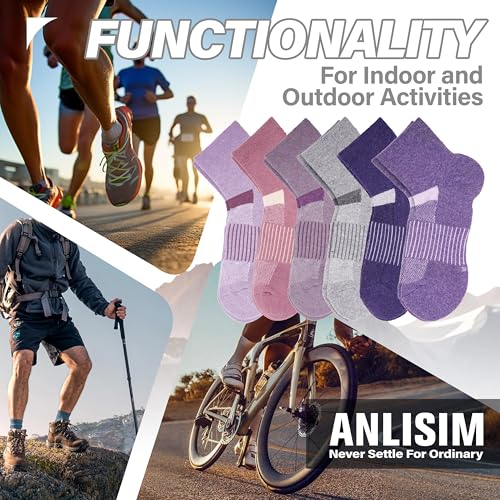 Image of 6 Pairs Merino Wool Ankle Running Hiking Socks Compression Support Breathable Thick Cushion No Show Socks for Women Men