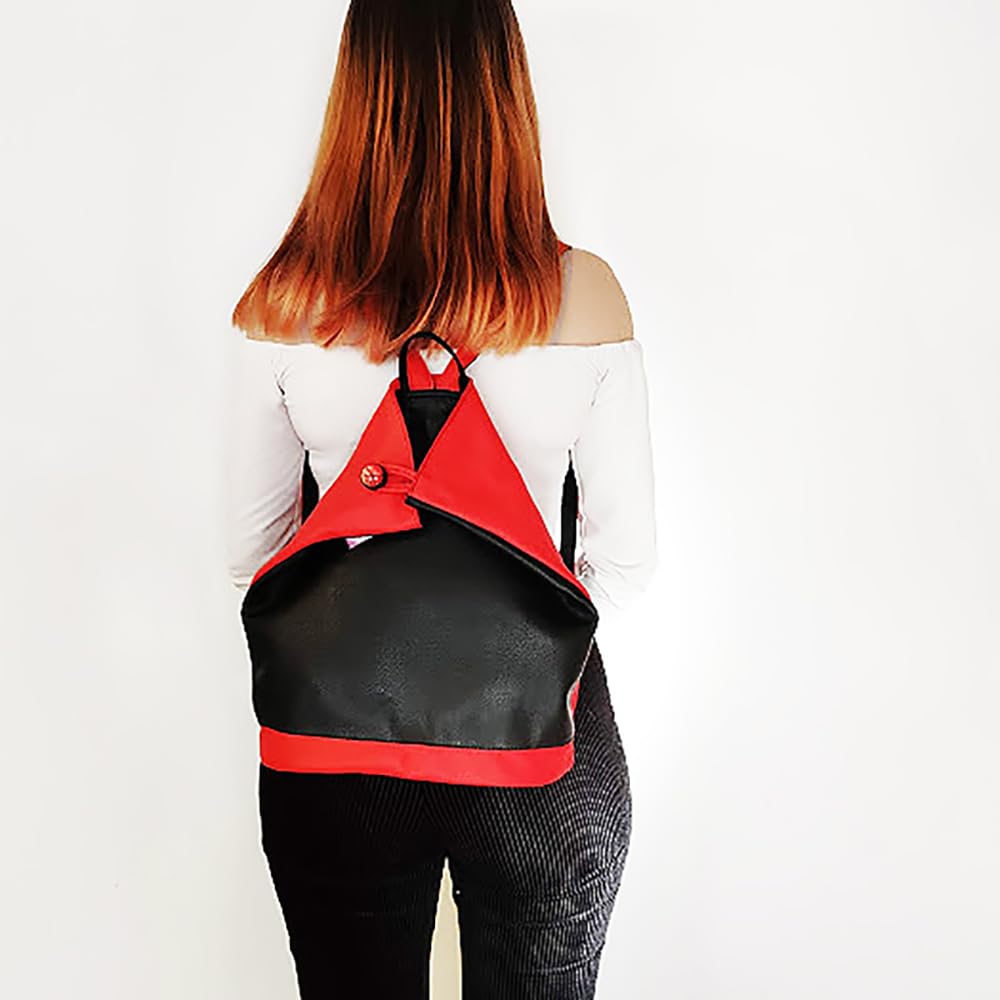 Mochila bolso antirrobo de piel Rojo/Negro, Mochila de piel auténtica en rojo y negro