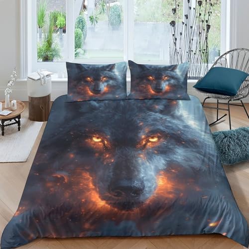 Parure de lit loup housse couette 200x200 microfibre zip - 2