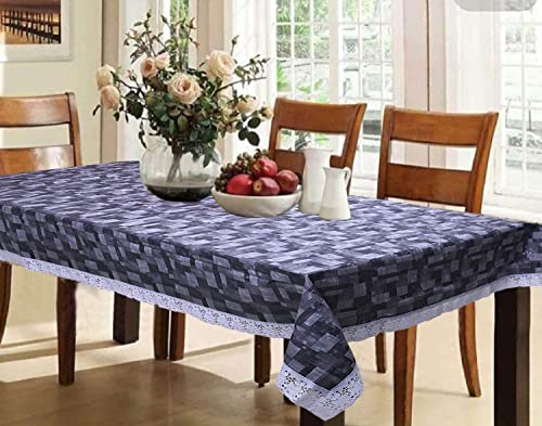 Image of Kuber Industries 3D Checkered Print Dining Table Cover 6 Seater|Exclusive Table Cloth|Table Sheet for Dining, Party, Events|Waterproof Table Protector|Indoor and Outdoor Use 90x60 (Grey)