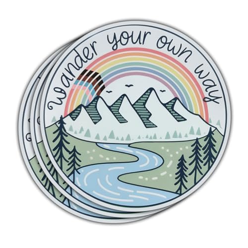 Image of (3 Pcs) Wander Your Own Way Sticker LGBTQ Stickers Rainbow LGBT Mountain Sticker LGBTQ+ Pride Stickers for Water Bottle Gifts for LGBT Community Friends Coworker Besties 3 inchx3 inch (Normal (5 inches))
