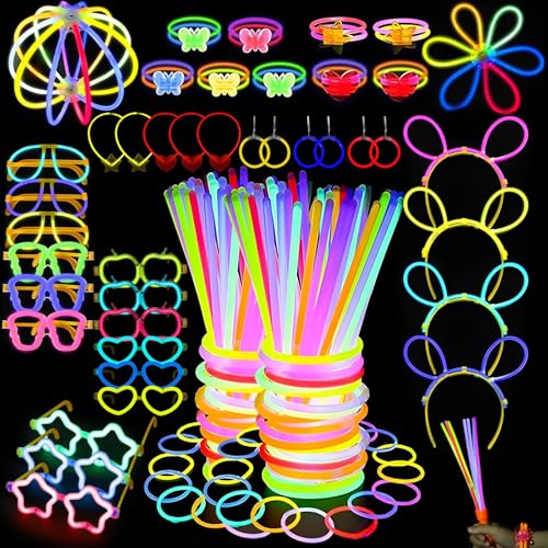 ZCOINS 342Pcs Glow Sticks Bulk Party Favors, Glow in the Dark Sticks with Glasses Headband Bracelet Connectors Party Bag Fillers Supplies for Easter Birthday Christmas Decoration Kids Adults