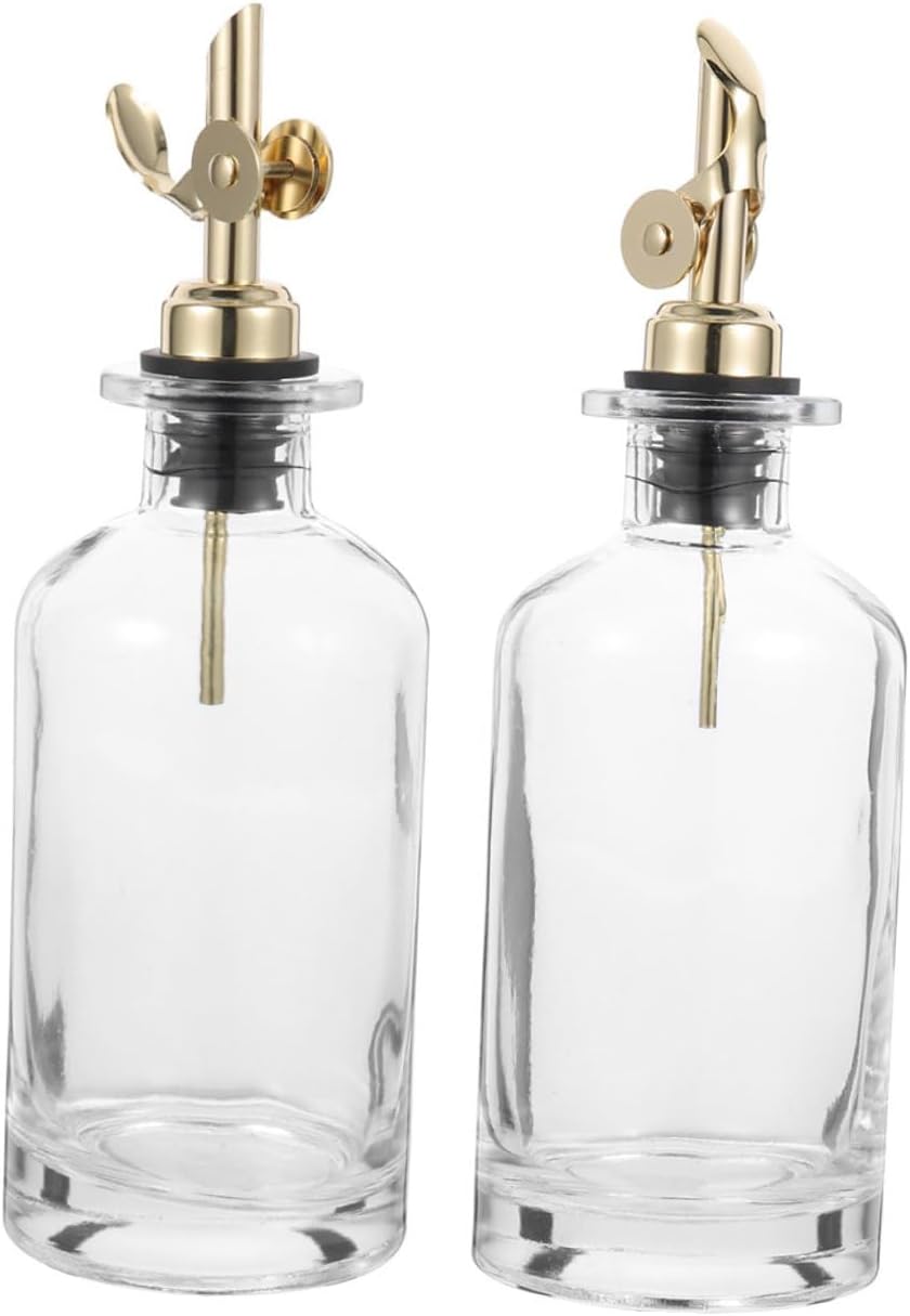 Small Kitchen Oil Dispenser Bottle Set 2pcs 500ml Glass Oil and Vinegar Container with Automatic Open-close Spout for Cooking and Seasoning
