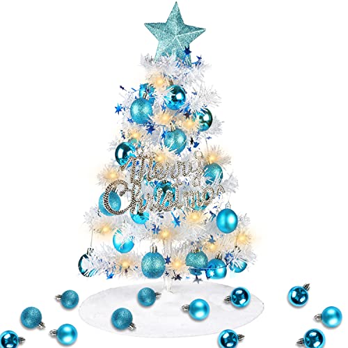 60Cm Mini Christmas Tree,Artificial Christmas Tree With Hanging Ornaments,Christmas Tree Skirt,Christmas Ball Desktop Xmas Tree For Home, Kitchen, Dining Table Diy Christmas Decorations (White) #TOP2