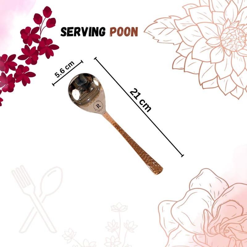 Image of Stainless Steel and Copper Made Serving Spoon Set - Pack of 4 | Metal Kitchen Dining and Cutlery | Steel and Copper Metalic Finish | A Touch of Elegance to Your Dining and Serving