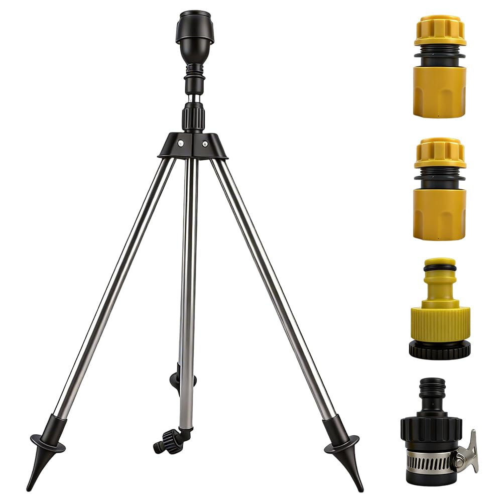 Rotating Tripod zraszacz do trawnika, zraszacz impulsowy ze statywem teleskopowym, obracany o 360 stopni, zraszacz ogrodowy z niewielkim ciśnieniem, do ogrodu