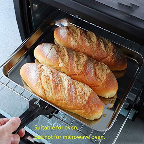 Baking Cookie Sheets Pan,Jelly-Roll Pans Roasting Pan,Stainless Steel Baking Pans Tray Cookie Sheet,Nonstick Toaster Oven Baking Sheet Pans, Easy Clean & Dishwasher Safe (12'' x 9.64'')