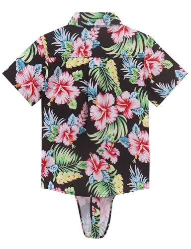 Noomelfish Girls Tie Front Hawaiian Shirt Summer Floral Tropic Short Sleeve Button Down Tops (5-12 Years)3