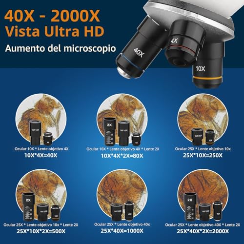 Miniatura 3 de Bebang Microscopio Con Aumento 40x-2000x Para Estudiantes Y Adultos, Doble Iluminación Led, Microscopio Para Principiantes Y Niños, Con Kit, Adaptador De Teléfono, Estuche