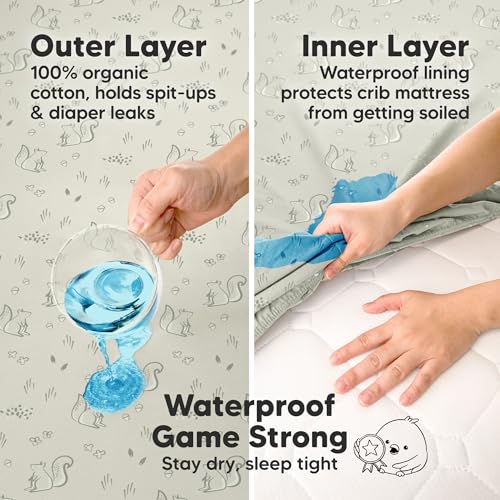 Image of 2-Pack Waterproof Crib Sheets for Boys, Girls, 52x28 Fitted (Pine Grove) | Organic Cotton Baby Crib Sheets, Toddler Mattress Protector Cover, Washable, Soft & Durable Baby Bedding Essentials