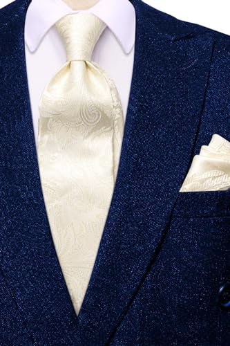 Image of Hi-Tie Mens 70inches Tie Set Extra Long Necktie for Men Cufflinks Handkerchief Big Tall Men Business Wedding