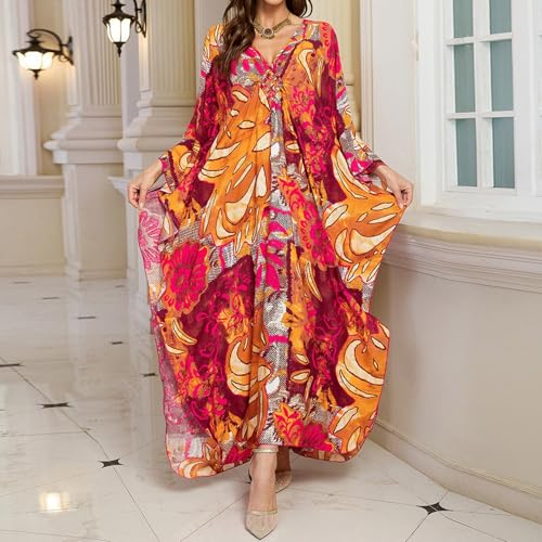 Robe caftan grande taille brique avec manches chauve-souris ultra fluides