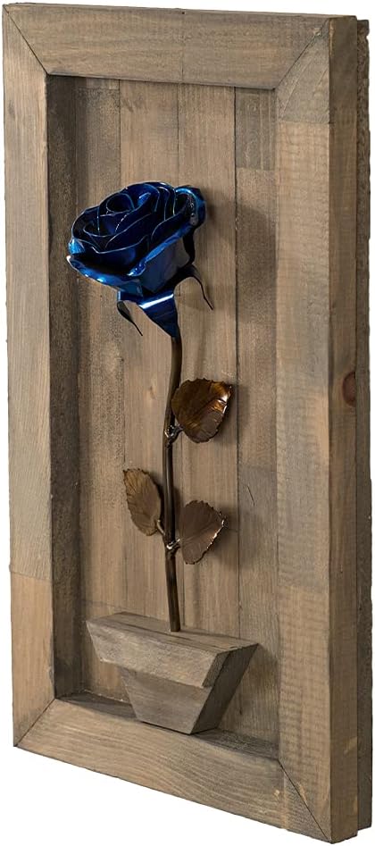 Personalized Gift - Framed Blue Metal Rose for Wood 5th Wedding Anniversary