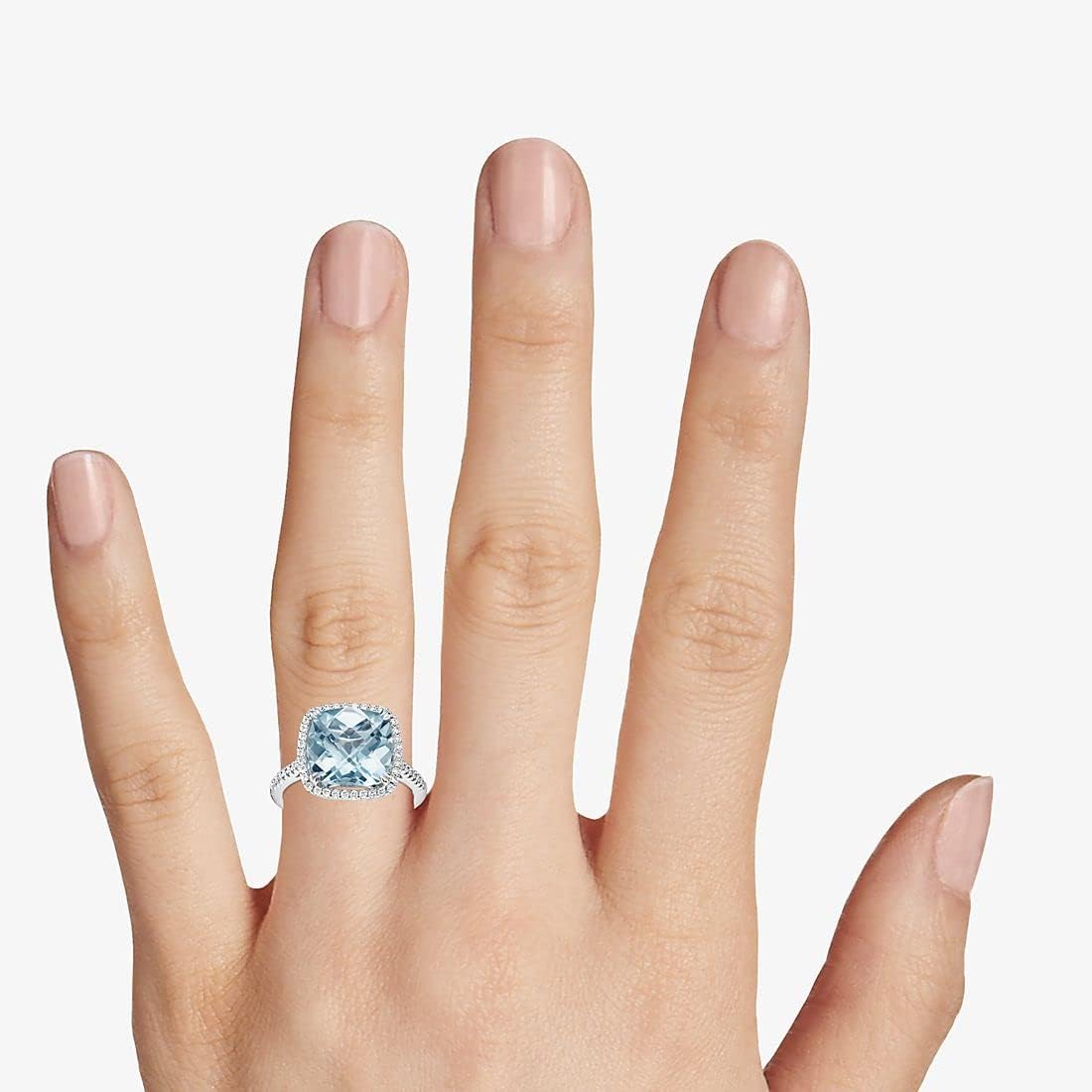 10K 14K 18K Gold Aquamarine Diamond Engagement Rings for Women,Created Aquamarine Rings with Diamonds Gift for Her (I2-I3 Clarity)