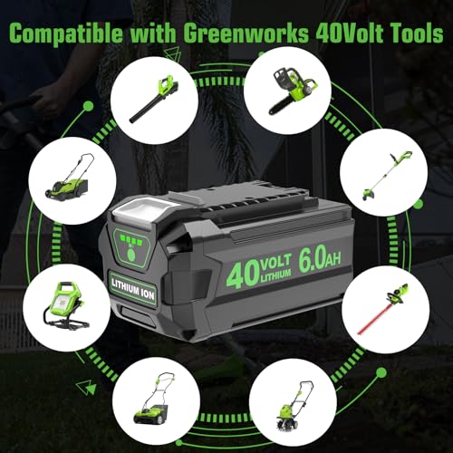 Image of 2Pack 6000mAh Lithium ion Replacement for Greenworks 40V Battery 6.0Ah Compatible with Greenworks 40Volt GMAX Battery 29462 29472 29252 20202 22262 25322 Cordless Power Tools(Black)