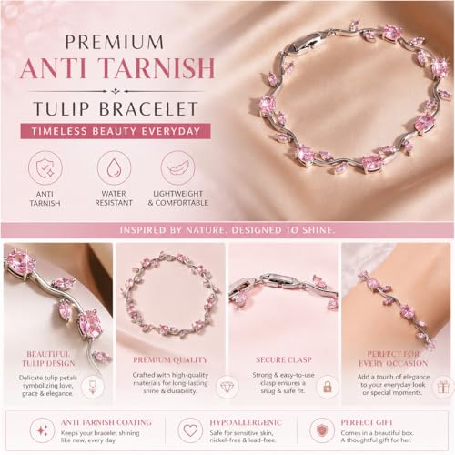 Image of Shining Diva Fashion Tulip Bracelet for Women, Floral Crystal, Anti Tarnish Jewellery Stylish Bracelet Gifts for Girls