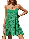 Saodimallsu Womens Crochet Cover Up Summer Spaghetti Strap Hollow Out Fringe Tie Back Beach Coverup Cami Dress Green