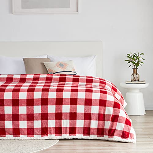 Touchat Sherpa Red And White Buffalo Plaid Christmas Throw Blanket, Fuzzy Fluffy Soft Cozy Blanket, Fleece Flannel Plush Microfiber Blanket For Couch Bed Sofa (60" X 70", Red And White)… #TOP3