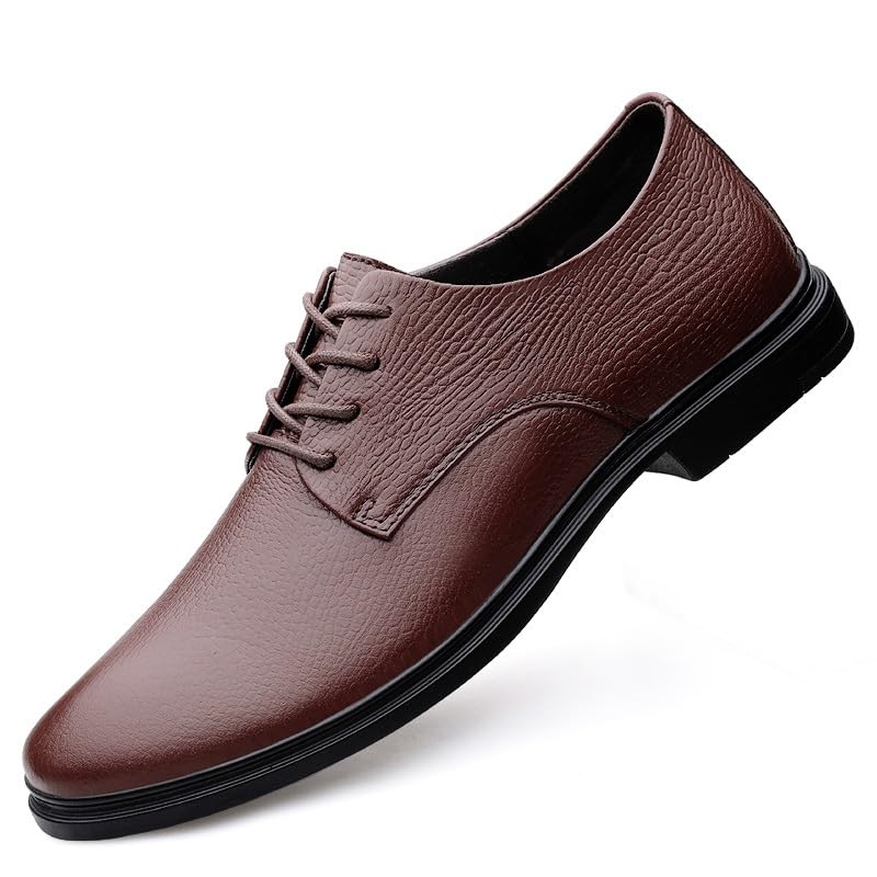 Dress Shoes for Men Lace Up Round Toe Leather Patchwork Derby Shoes Block Heel Slip Resistant Low Top Non Slip Anti-Slip Wedding