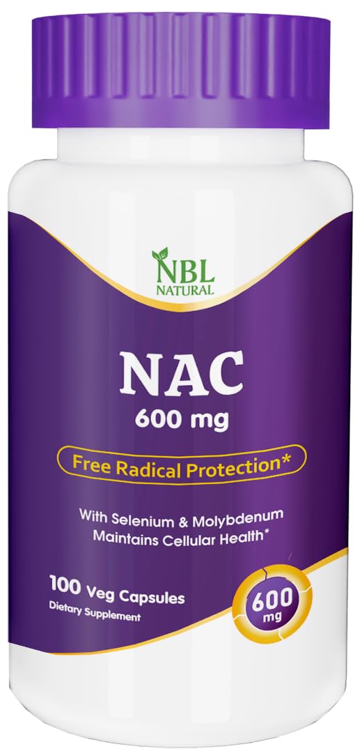 NBL Natural NAC (N-Acetyl Cysteine) 600 mg with Selenium & Molybdenum, 100 Veg Capsules