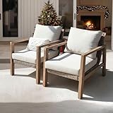 Idzo Olivier Eucalyptus Outdoor Club Chairs Set of 2, 400lbs Heavy Duty Wood...