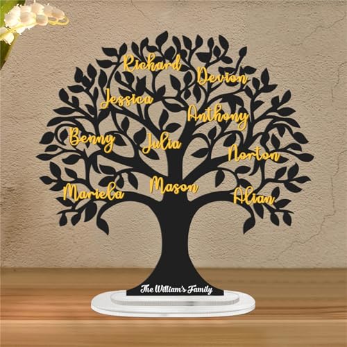 GGUIUIC Panneau en bois personnalisé arbre de vie avec 1 à 15 noms, arbre généalogique, décoration de table, plaque de nom de famille, cadeau souvenir pour mamans et grand-mères