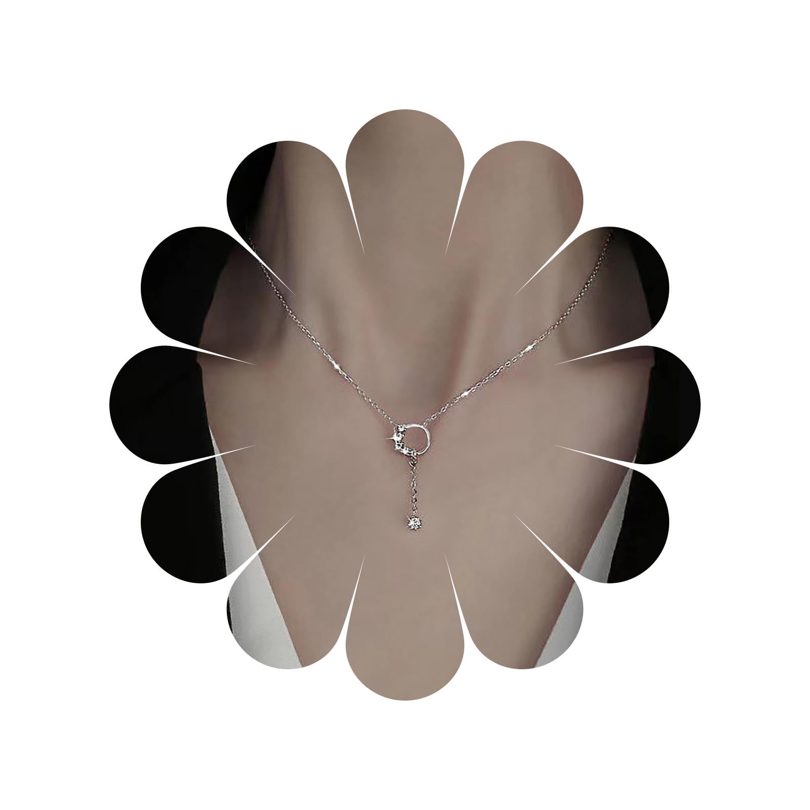 Inateannal Vintage Crystal Circle Pendant Necklace Rhinestone Y Lariat Necklace Silver Circle Choker Necklace Cz Circle Y Drop Necklace Jewelry for Women and Girls