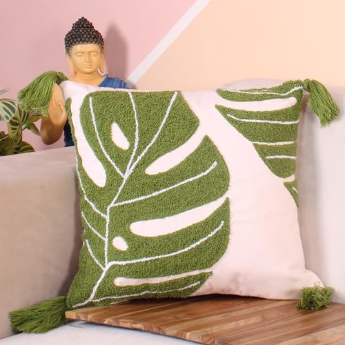 Image of STITCHNEST Decorative Tufted Cushion Cover | Ghoonghat Grace | 16x16 Inches | Polycotton | Pack of 1 | Stylish Pillow Cover for Couch, Chair & Bedroom