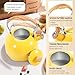 GGC Whistling Tea Kettle for Stove Top, 85OZ/2.6QT Stainless Steel Tea Kettles for Boiling Water Milik or Coffee, Yellow Tea Pots with Wood Pattern Folding Handle, Thumb Design Control Kettle Outlet